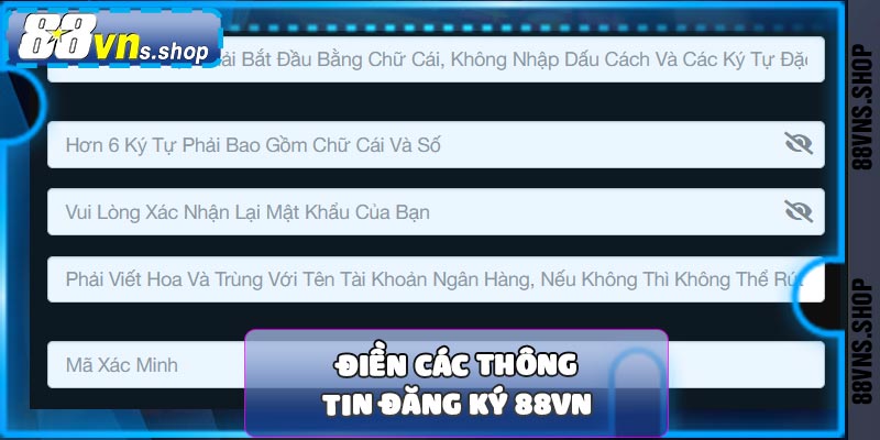 Điền các thông tin đăng ký tài khoản